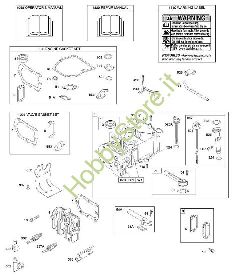 E - Cilindro, testata, set guarnizioni motore, set guarnizioni valvole, lubrificazione, manuale per l'uso, etichetta di avvertenza B&S - 10 €¦ 10A902-2128-E1 brand Stihl